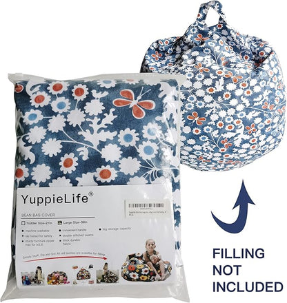 YuppieLife Stuffed Animal Storage Bean Bag Chairs Canvas Cover for Kids(Just Cover，No filling）/Machine Washable Toddler Sofa Cover for Room Decor/Durable Eco-print furniture(38'',Insect Paradise)