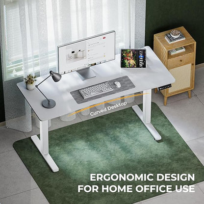 Electric Standing Desk,Adjustable Height Desk With Curved Desktop, Stand Up Desk With 2 Metal Hooks & Cable Organizer Box, Powerful Motor For Fast Switch From Sit To Stand Position 55x24 White