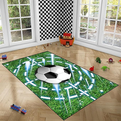 Football Rug for Boys Room - Soccer Rug for Boys Room Football Printed Rug for Kids Room Football Decor for Boys Bedroomsports Ball Doormat for Living Room Bedroom,3'×4'