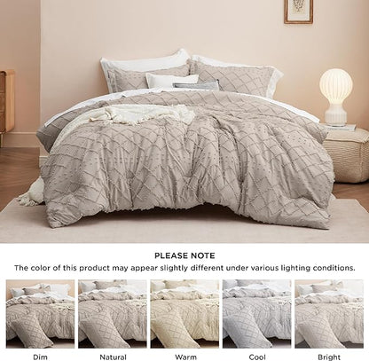 Bedsure Twin/Twin XL Comforter Set - Linen Boho Twin Extra Long Comforter Set for College, Shabby Chic Dorm Bedding Set, 2 Pieces Modern Farmhouse Bed Set, includes 1 Pillow Sham