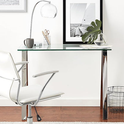 Cortesi Home Trixie Glass Top Desk/Console Table with Stainless Steel Frame, 40"