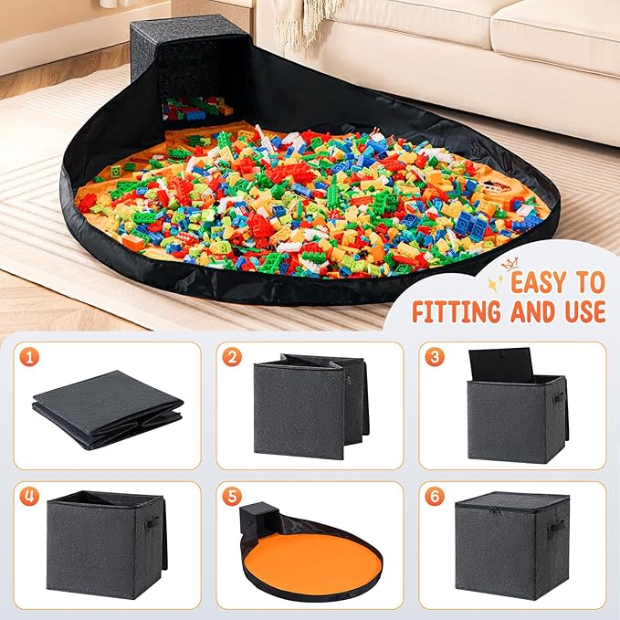 Toy Storage Organizer and Play Mat 13"x13"x13 Basket for Building Bricks Collapsible Storage Box for Kids Nonwoven Fabric Organizer Cube Bin