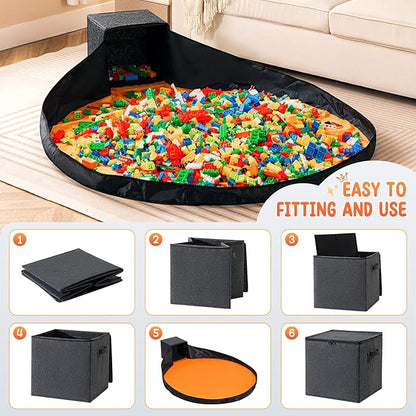 Toy Storage Organizer and Play Mat 13"x13"x13 Basket for Building Bricks Collapsible Storage Box for Kids Nonwoven Fabric Organizer Cube Bin