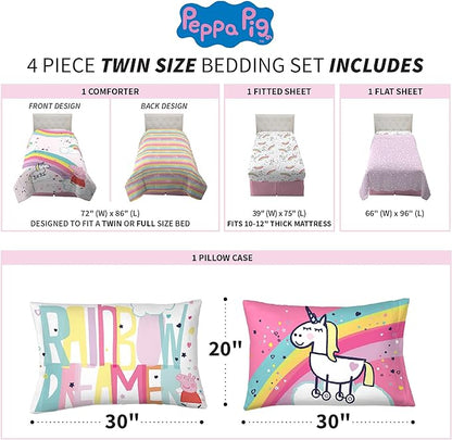 Franco Kids Bedding Super Soft Comforter and Sheet Set, 4 Piece Twin Size, Peppa Pig