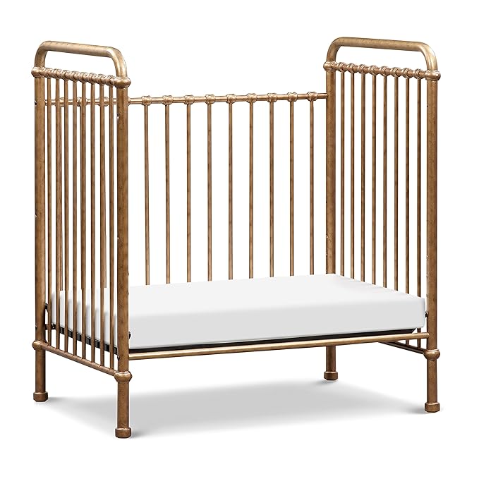 NAMESAKE Abigail 3-in-1 Convertible Mini Metal Crib in Vintage Gold, Greenguard Gold Certified
