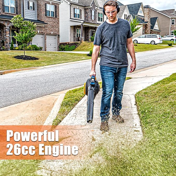 LawnMaster No-Pull Leaf Blower Gas-Powered with Electric Start Variable Speed & Cruise Control,26 cc 2-Cycle Engine, Class Leading 350CFM,200MPH, (NPTBL26A)