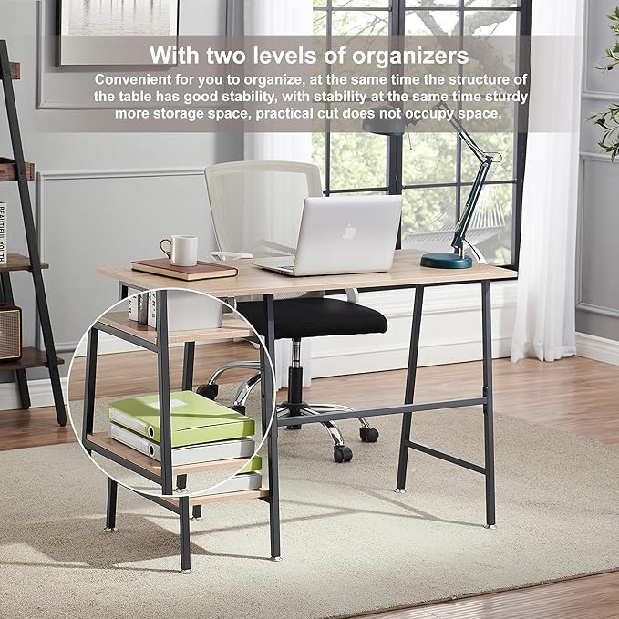 VECELO 43 Inch Home Office Computer Easy to Assemble Simple Table Modern Student Study Desk,Water Proof, Oak+black leg