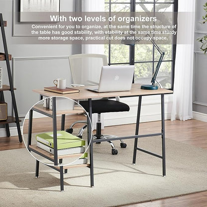 VECELO 43 Inch Home Office Computer Easy to Assemble Simple Table Modern Student Study Desk,Water Proof, Oak+black leg