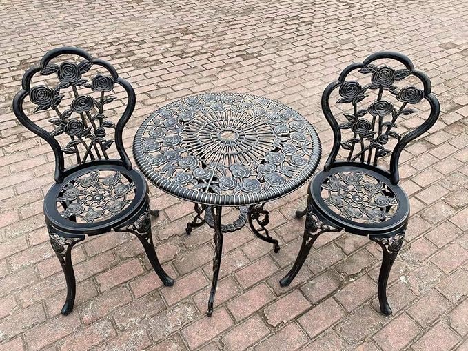 3 Piece Bistro Set,Outdoor Patio Set,Anti-Rust Cast Aluminum Bistro Table Set for Park Yard Front Porch Furniture(Antique Copper)
