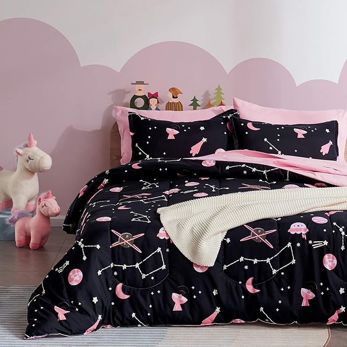 SLEEP ZONE Kids Bedding Twin Comforter Set - Super Soft & Cute Printed 2-Piece Comforter Set All Seasons for Boys, Girls, Fade Resistant, Machine Washable, Pink Galaxy