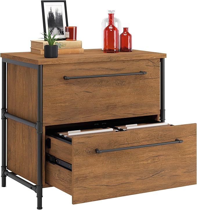 Sauder Iron City Lateral File, L: 31.50" x W: 20.00" x H: 30.00", Checked Oak Finish