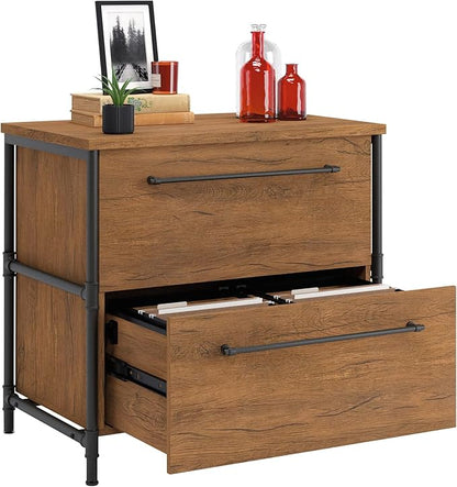 Sauder Iron City Lateral File, L: 31.50" x W: 20.00" x H: 30.00", Checked Oak Finish