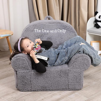 Personalized Kids Chair, High Back Toddler Sherpa Chair, Customize with Name, Grey