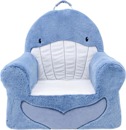Soft Landing Animal Adventure Sweet Seats, Premium and Comfy Toddler Lounge Chair with Carrying Handle & Side Pockets – Blue Whale
