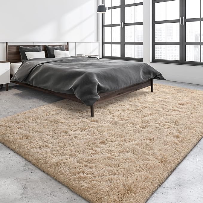 Super Soft Fluffy Shaggy Rugs for Living Room Bedroom, Fuzzy Plush Area Rugs for Girls Kids Room Nursery Home Decor, Furry Dorm Rug Cute Non-Slip Indoor Floor Carpet 6x9 Feet, Beige