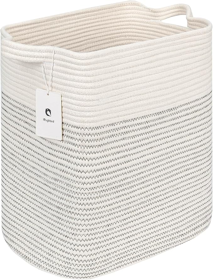Hampers for Bins Large Blanket Basket,Storage Basket Rectangle Woven Baskets for Storage, Nursery Cotton Rope Basket Living Room, Toy Basket For Organizing, With Handle Dirty Clothes Basket