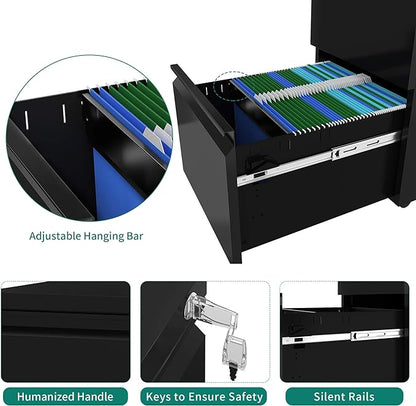 YITAHOME 2-Drawer Vertical File Cabinet with Lock, 20” Deep Mobile Metal Filing Cabinet for Legal/Letter Size, 20” Height Pre-Built Office Storage File Cabinet Except Wheels Under Desk - Black