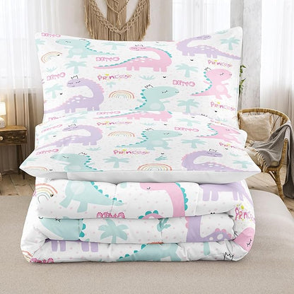 NINENINE Girls Comforter Sets Full,Dinosaur Bedding Sets Full Size,Comforter Sets for Girls,Princess Bedding Set Cute Bed Sets with Pillowcases