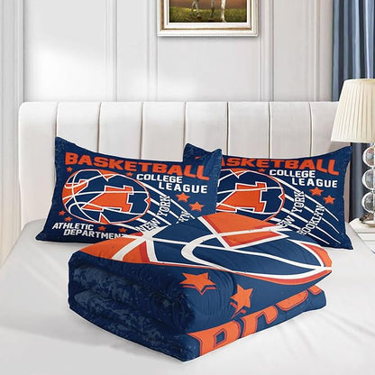 Datura home Basketball Comforter Sets for Boys Kids,Orange Blue Theme Basketball Championship American Style,Duvet 3Pcs in Quilt Sets with 1 Comforter and 2 Pillowcases(Orange Full)