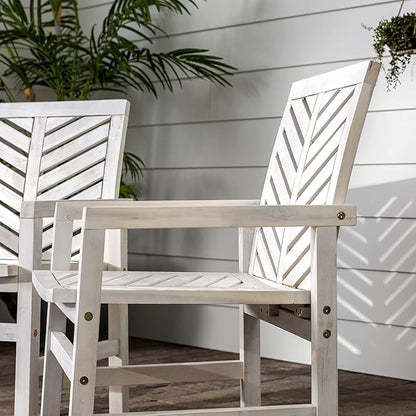 Walker Edison AZWC2VINWW Avalon Chevron Solid Acacia Wood Outdoor Chair, White Wash