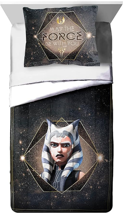 Jay Franco Star Wars The Clone Wars Ahsoka Force Full Comforter & Sham Set - Kids Super Soft Bedding - Fade Resistant Microfiber (Official Star Wars Product)