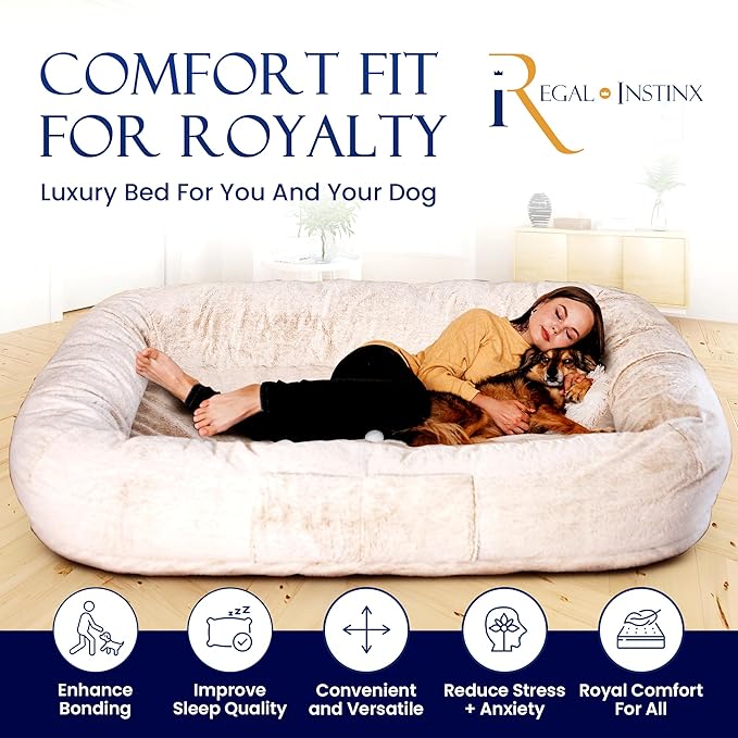 Human Dog Bed for Adult - Giant Dog Bed for Humans – Fluffy with Washable Cover, Nonslip, Waterproof Lining, Storage Pockets, Soft blanket – Ideal for Adults and Kids, Sized to Fit Small to Large Pets
