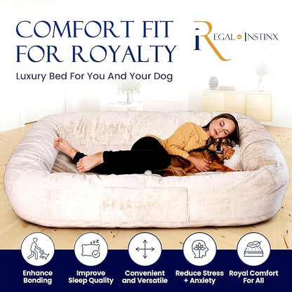Human Dog Bed for Adult - Giant Dog Bed for Humans – Fluffy with Washable Cover, Nonslip, Waterproof Lining, Storage Pockets, Soft blanket – Ideal for Adults and Kids, Sized to Fit Small to Large Pets