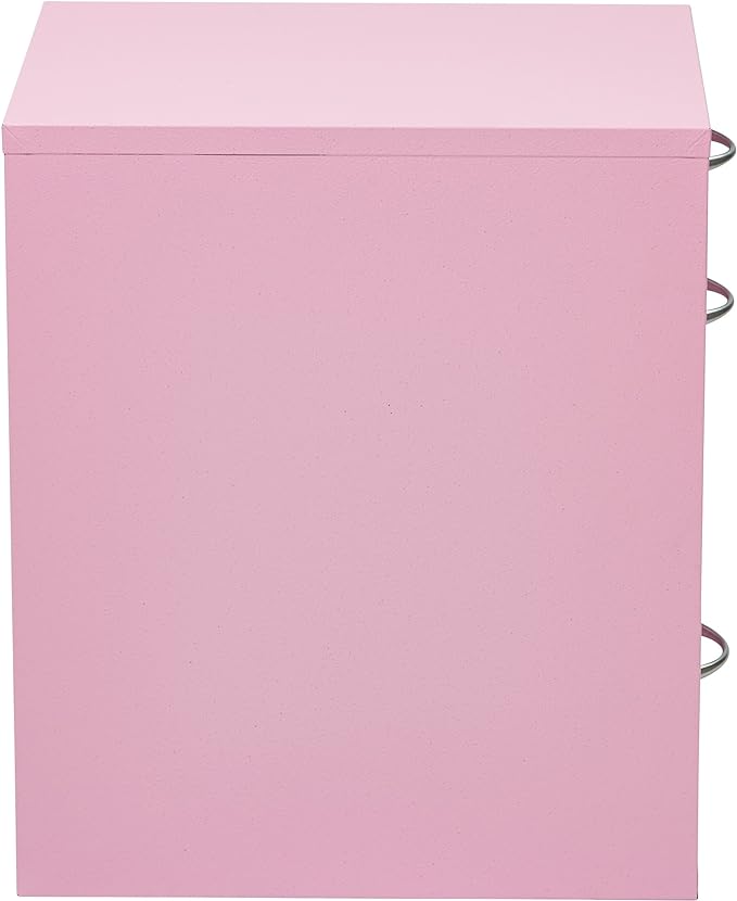 OSP Home Furnishings HPB Heavy Duty 3-Drawer Metal File Cabinet for Standard Files and Office Supplies, Pink Finish