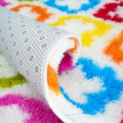 Tepook Fluffy Colorful Rug for Kids, Shaggy Soft Rainbow Area Rugs for Girls Bedroom, Indoor Modern Geometric Moroccan Rugs Plush Girls Kids Rug for Playroom Teens Room Nursery Home Decor, 4 X 6 ft