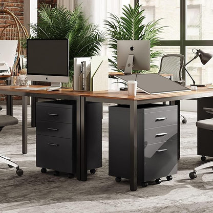 DEVAISE 3 Drawer File Cabinet for Home Office, Wood Under Desk Filing Cabinet, Rolling Printer Stand with Wheels, Black