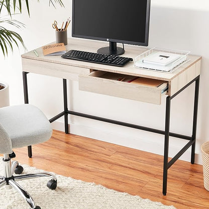 Acme Wendral Wooden Top Writing Desk with 2 Drawers in Natural and Black