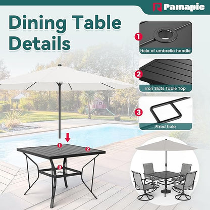 Pamapic 5 Pieces Patio Dining Set, Outdoor Dining Set All-Weather for Backyard Poolside Garden Deck, Modern Outdoor Table and Chairs Set with 4 Textilene Swivel Chairs,Gray