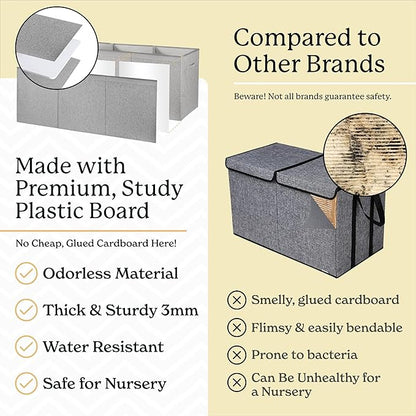 Kids Toy Chest for Boys & Girls - Stylish Versatile Stuffed Animal Holder & Toddlers Toy Organizer Makes Play Room Organization Easy - Made with Strong PP Board - Gray bin with Cationic Fabric