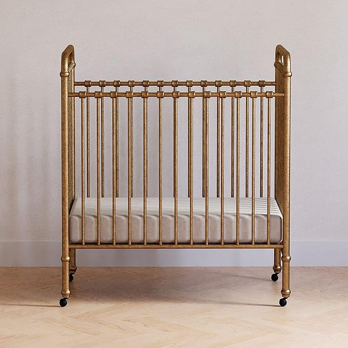 NAMESAKE Abigail 3-in-1 Convertible Mini Metal Crib in Vintage Gold, Greenguard Gold Certified