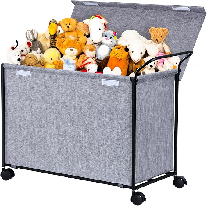 SWTYMIKI Large Toy Box Toy Storage - with Wheels Big Toy Chest for Kids Toy Organizer Bins, Toy Boxes for Kids Girls Boys, Stuffed Animals, Clothes, Nursery Bedroom 23.6" L x 17.7" H x 11.8" W