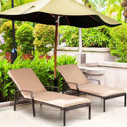 Pamapic 8512 Pieces, Chaise Thickened Cushion, PE Rattan Steel Frame Pool Lounge Chair Set for Patio Backyard Porch Garden Poolside, 2 PCS, Beige