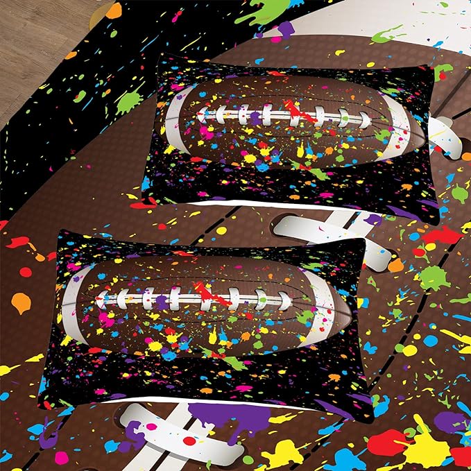 Tailor Shop Football Comforter Set for Boys Kids Teens 3D Colorful Splash Ink Football Sports Bedding Set Full Size with 1 Comforter 2 Pillow Shams……