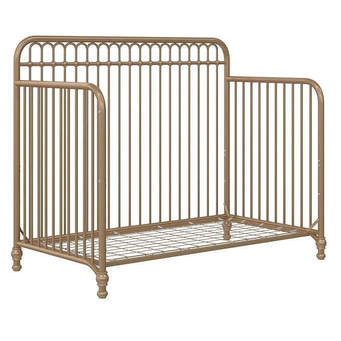 Little Seeds Ivy 3-in-1 Convertible Metal Crib, JMPA Certified, Gold