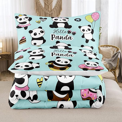 Bodhi Cartoon Cute Panda Comforter Set King for Boys Kids Girls Teens Soft Microfiber Animal Theme Panda Bedding Set King Size 3D Panda Comforter Set 1 Comforter+2 Pillow Shams #4007