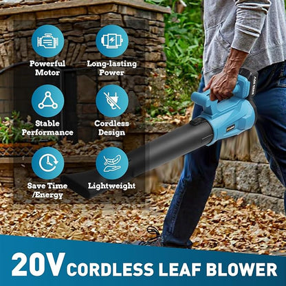 Leaf Blower Cordless, 20V Battery Powered Electric Leaf Blower with 2 Batteries & Charger, 6 Speed Mode, 420CFM Handheld Leaf Blowers for Lawn Care, Patio, Yard, Sidewalk, Blowing Snow