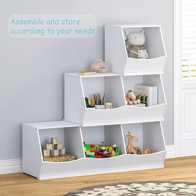 UTEX Toy Storage Organizer,Kids Stackable Toy Storage Bins,Toy Boxes and Storage Cubby for Playroom,Bedroom,Nursery School,White