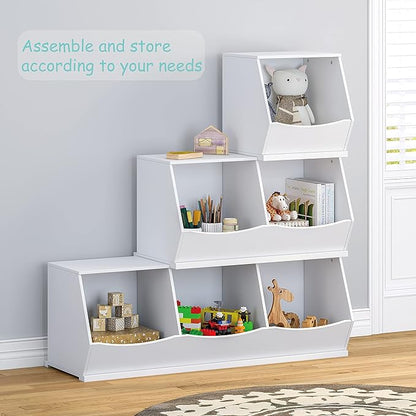 UTEX Toy Storage Organizer,Kids Stackable Toy Storage Bins,Toy Boxes and Storage Cubby for Playroom,Bedroom,Nursery School,White