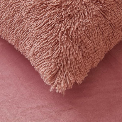 Old Pink Plush Fluffy Comforter Cover Set Queen - Ultra Soft Faux Fur Old Pink Bedding Sets 3 Pieces (1 Fuzzy Duvet Cover + 2 Pillow case) Shaggy Bed Set (Old Pink, Queen)
