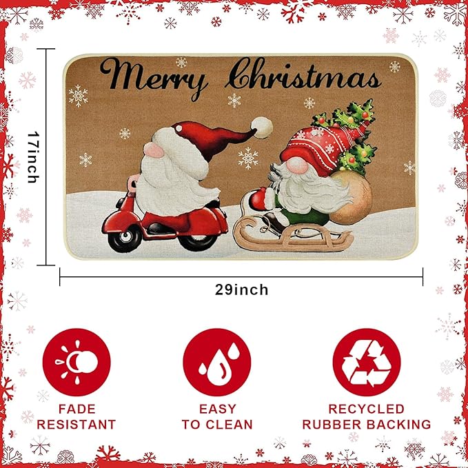 Vanleonet Merry Christmas Gnome Door Mat, Christmas Welcome Decorative Doormat,Winter Xmas Holiday Front Porch Rugs, Outdoor Indoor Entrance Doormat, Front Door Mats Floor Mat, 29 x 17 Inch
