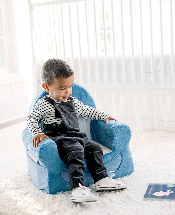 Soft Landing Animal Adventure Sweet Seats, Premium and Comfy Toddler Lounge Chair with Carrying Handle & Side Pockets – Blue Whale