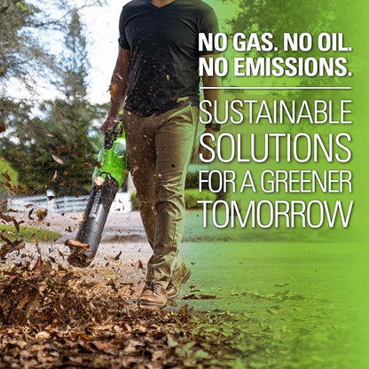 Greenworks 40V (120 MPH / 500 CFM / 75+ Compatible Tools) Cordless Axial Leaf Blower, 2.5Ah Battery and Charger Included
