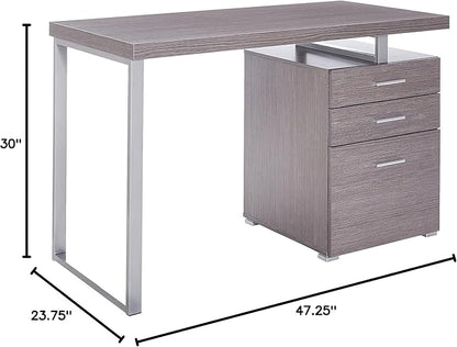 Monarch Specialties Left or Right Facing 47-Inch Modern Home Office Computer Study Writing Desk with Filing Drawer, 48"L, Grey & Silver