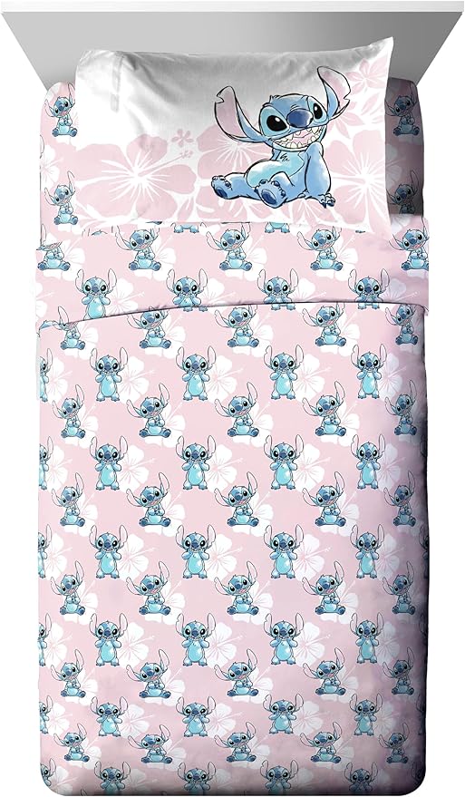 Disney Lilo & Stitch Full Comforter Set - 7 Piece Bedding includes Sheet Set & Pillow Covers - Super Soft Kids Floral Bedding