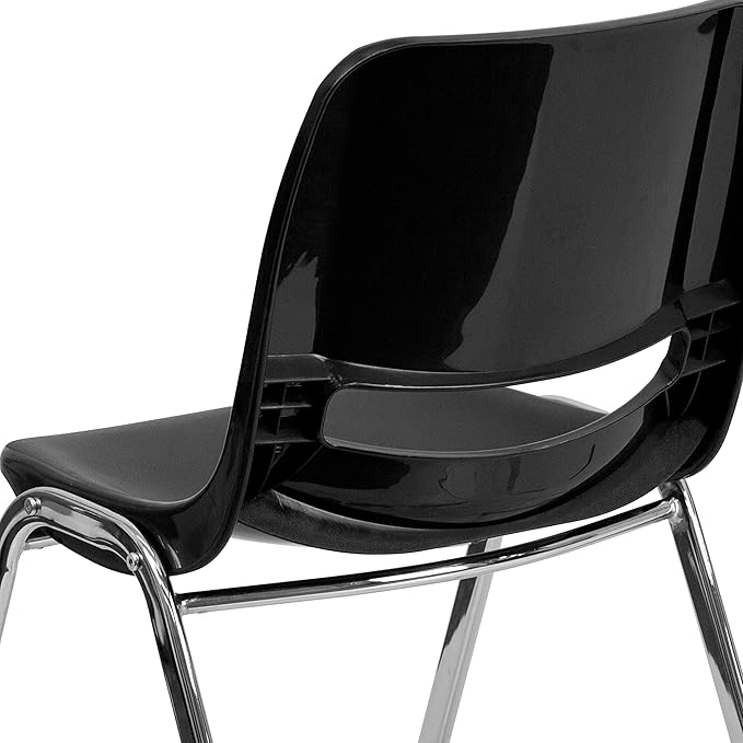 Flash Furniture HERCULES Series 661 lb. Capacity Black Ergonomic Shell Stack Chair with Chrome Frame and 16'' Seat Height