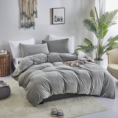 Wellboo Grey Comforter Sets King Women Men Gray Fluffy Bedding Comforters Solid Dark Grey Velvet Aesthetic Quilts Soft Warm Winter Plush Grey Blankets Plain Gray Flannel Thick Bed Sherpa Bed King Size